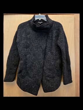 Eileen Fisher Boiled Wool Cardigan Jacket Asymmetric Hem Pockets L M